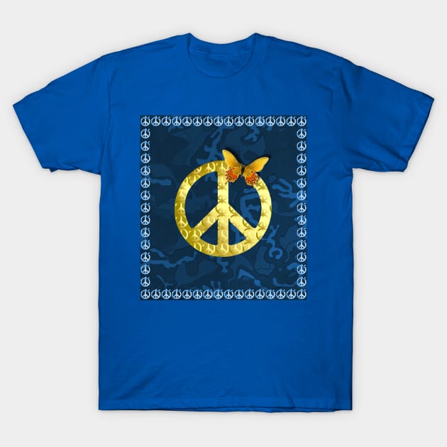 Golden Peace Symbol Butterfly 3D Graphic T-Shirt by PlanetMonkey